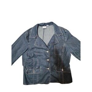 Vintage Y2K Carolina Blues Denim Blazer Jacket Women's XL Blue Jean Button Front